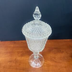 VTG Indiana Glass Diamond Point Clear 15 1/2" High Footed Compote Urn & Lid Dish